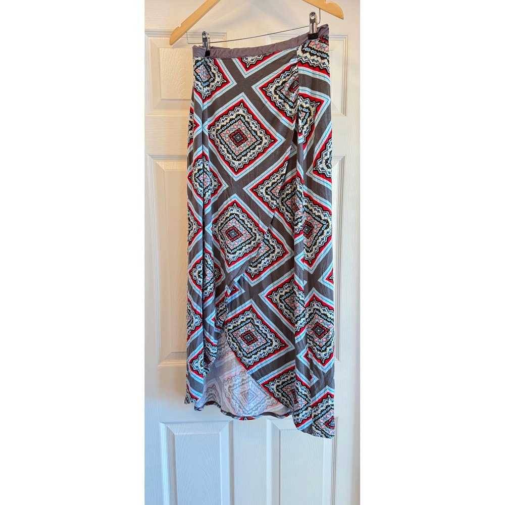 Maeve Maxi Skirt Medium Grey Geometric Diamondโ Print Tulip Slit Anthropologie
